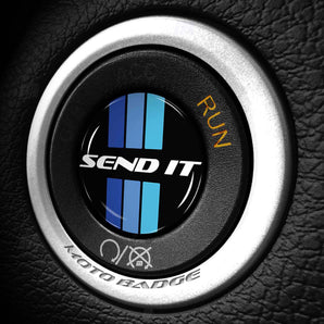 SEND IT Retro Stripes - Fits Dodge Challenger & Charger - Start Button Cover for Hellcat, SXT, Scat Pack, Redeye, Demon & More