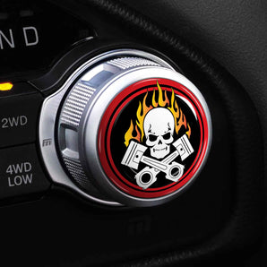 Shift Knob Cover for Chrysler Pacifica & Voyager Rotary Transmission Shifter Dial - Red Skull & Flames