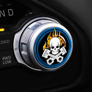 Shift Knob Cover for Chrysler Pacifica & Voyager Rotary Transmission Shifter Dial - Blue Skull & Flames