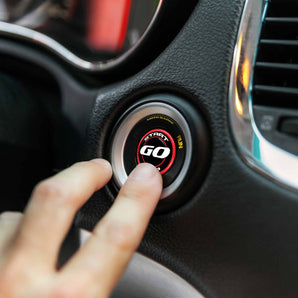 GO! Push Start Button Ignition Overlay - Fits Dodge Challenger, Charger, Jeep, Ram, Hellcat, Scat Pack, SRT Cover - Moto Badge