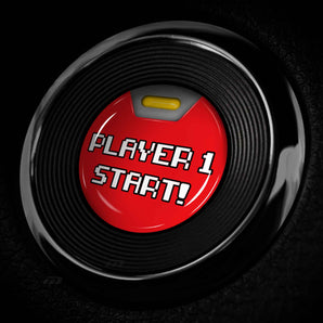 Player 1 START - Nissan Start Button Overlay for Nissan Titan, Sentra, Pathfinder, Juke, Murano, Versa, Altima, Maxima - 8 Bit Gamer Style